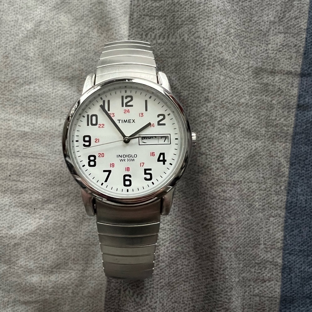 Timex Silver Watch with White Dial